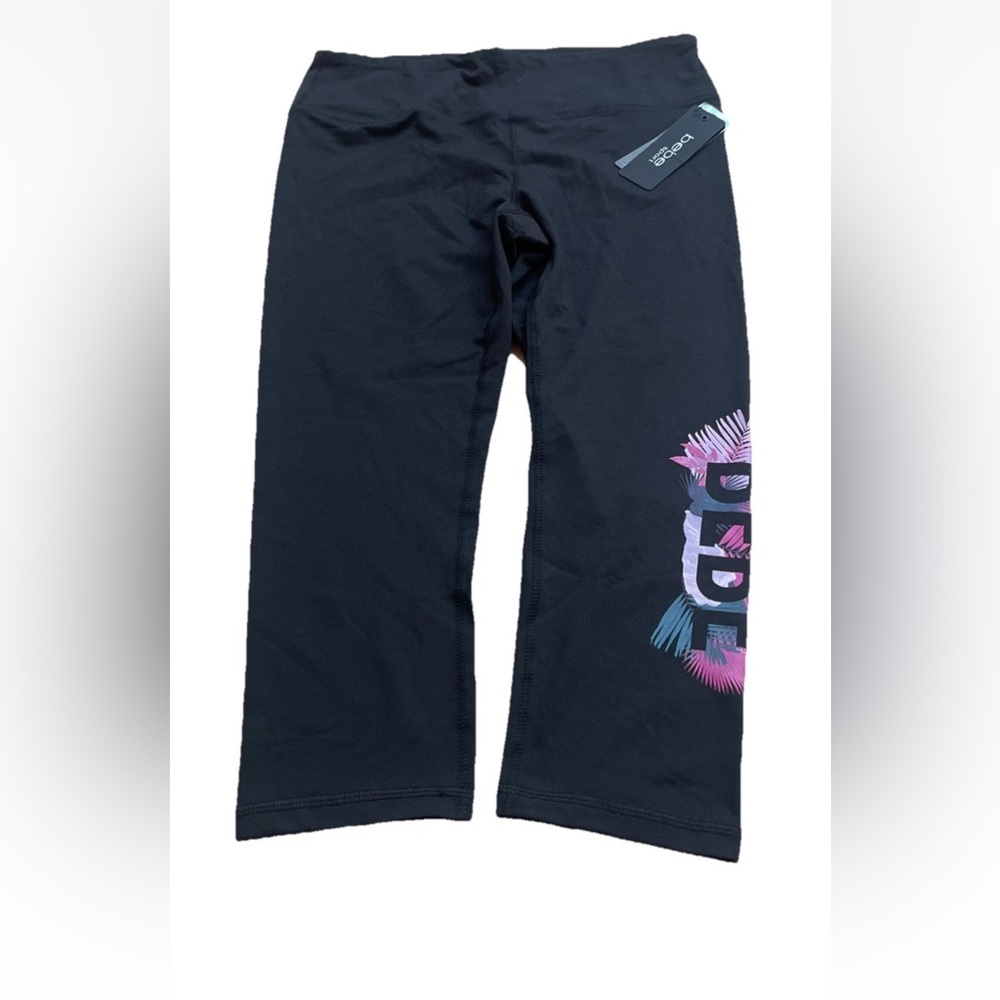 Bebe Black Leggings with Multicolor Logo